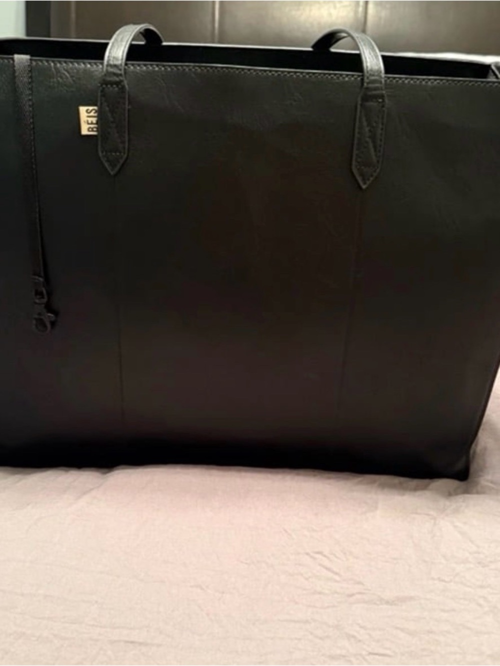 BÉIS The Work Tote Black Vegan Leather Laptop Travel Bag